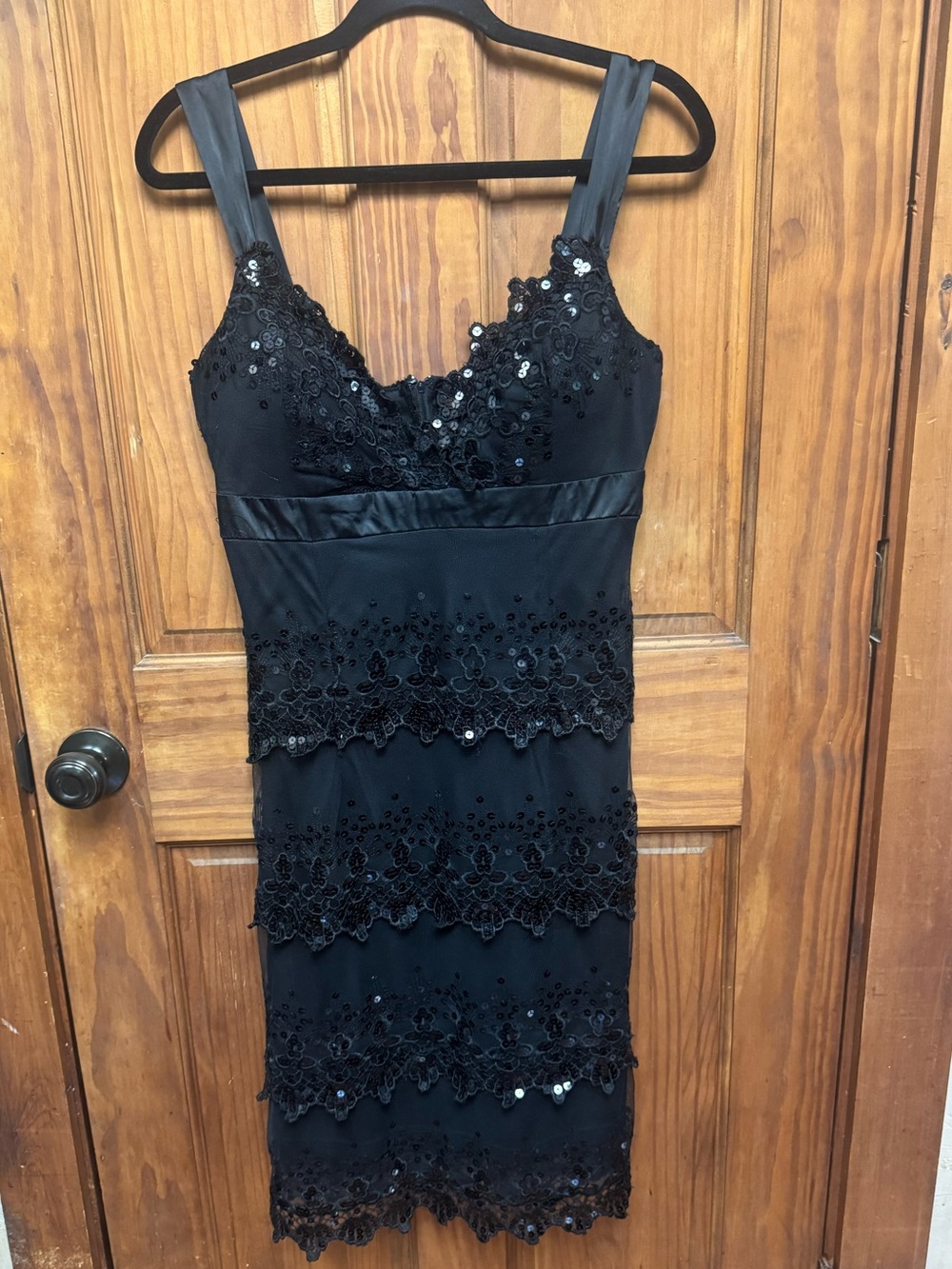 le chateau Black Sequin Lace Layered Mini Dress